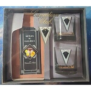 Vintage CANADIAN CLUB Whiskey Rocks Tumbler Low Ball Tuxedo Glasses Set of 2
